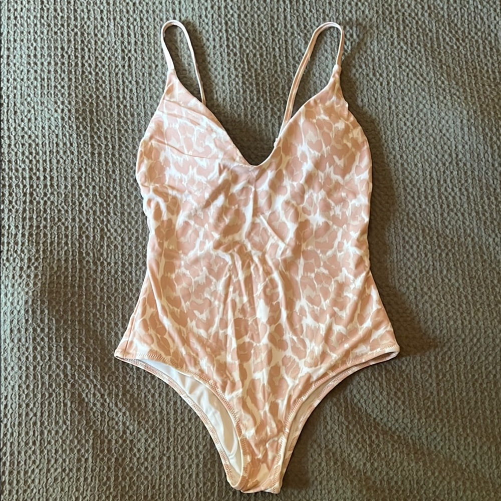 Aerie Swim Tan Leopard Print One-Piece Swimsuit - S